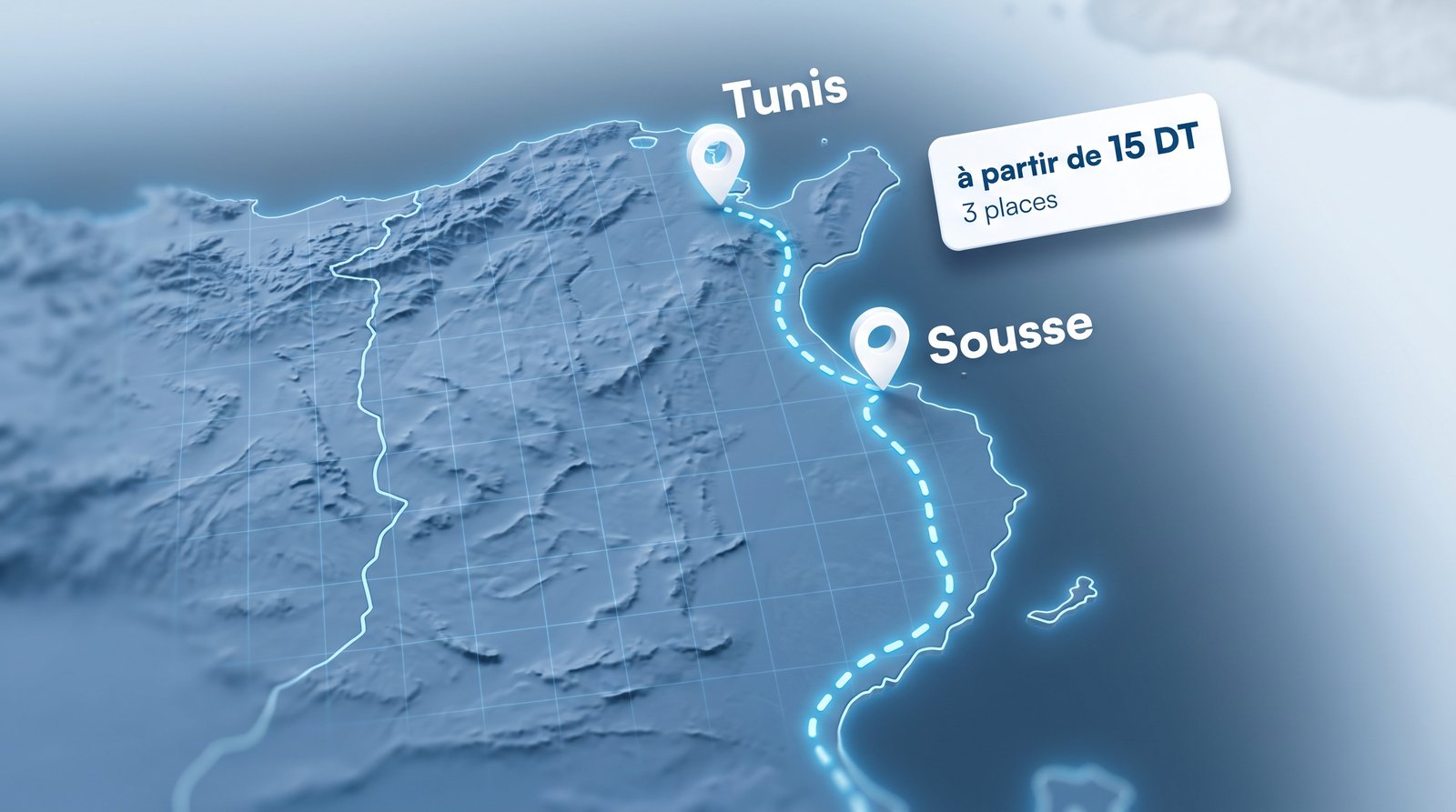 Trajet Tunis → Sousse sur la carte de Tunisie